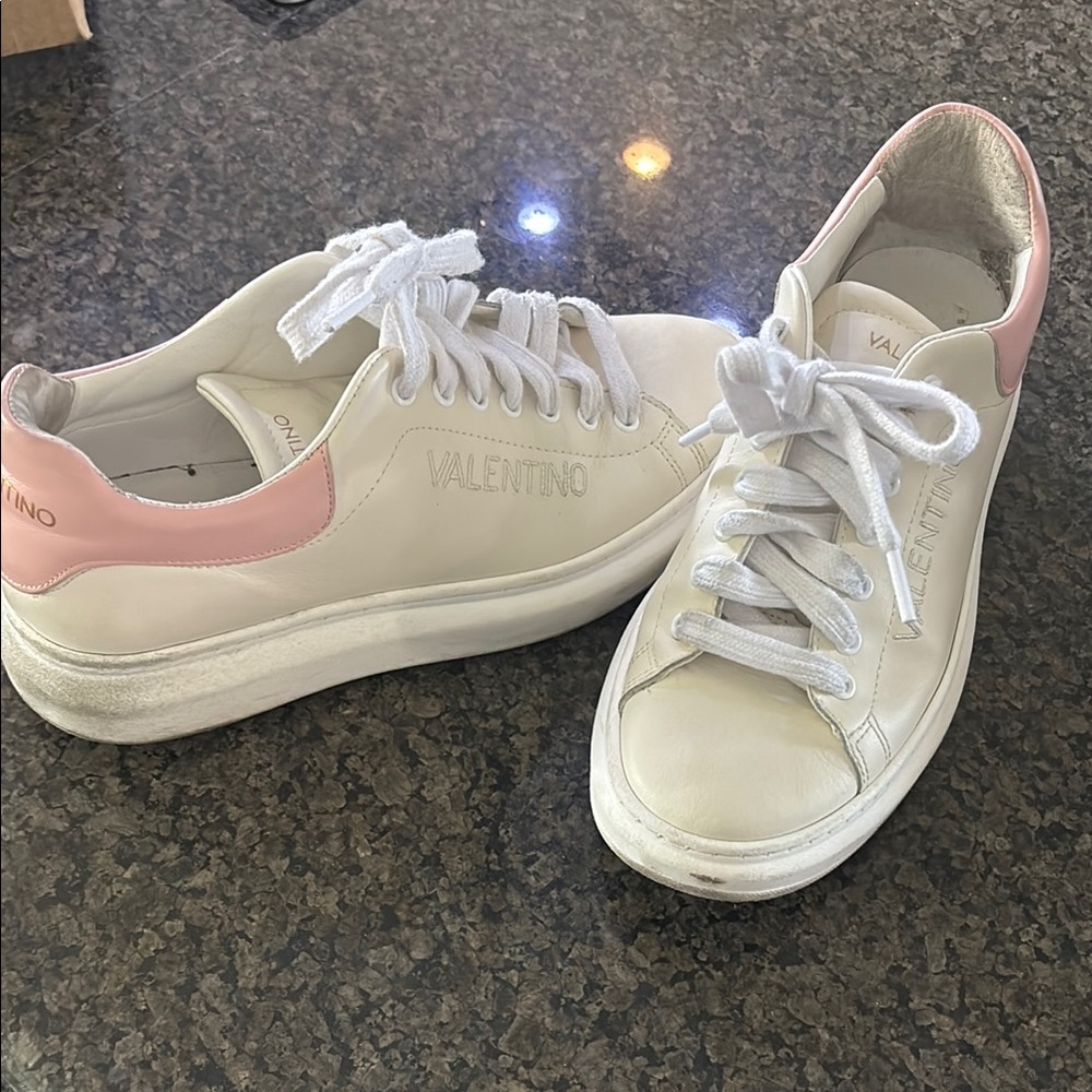 Valentino Women's White and Pink Sneakers